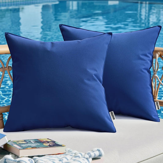 Outdoor Pillow Covers Navy Blue Waterproof Decorative Patio Throw Pillow Covers Fade Resistant for Furniture Tent Couch Sofa Living Room Pack of 2 Spring Summer Pillowcases 18X18 Inch