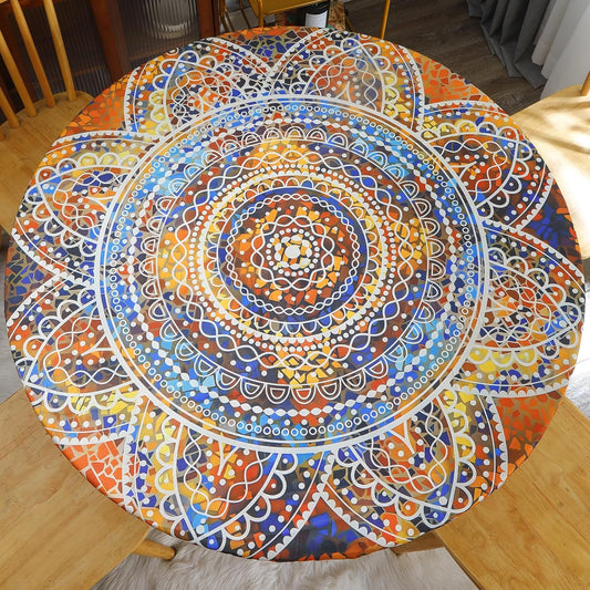 Round Fitted Tablecloth Elastic Edge Design Table Cover Waterproof Table Cloth Wipeable Washable for round Table