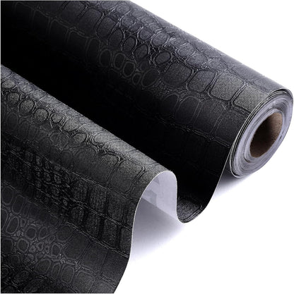 Black Peel and Stick Wallpaper - Removable Crocodile Self Adhesive Embossed Easy Peel off Contact Paper - Textured for Cabinet Bedroom 15.7" X 78.7"