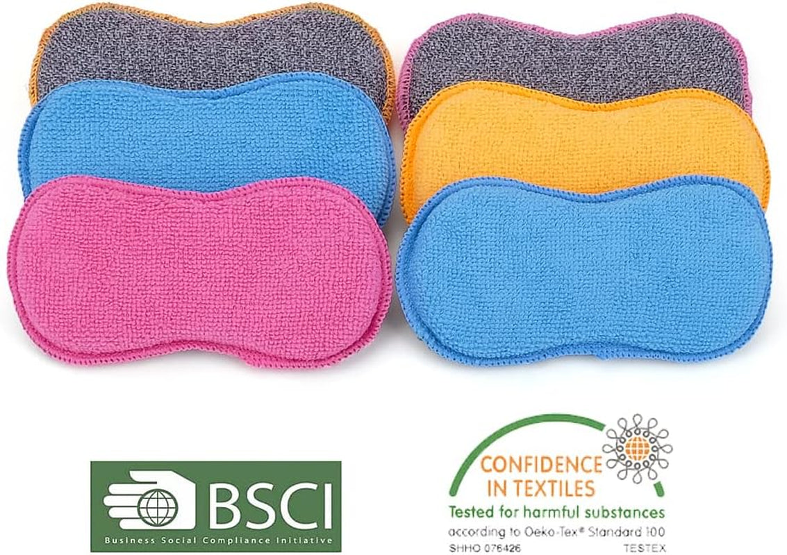 Dish Sponges Kitchen, Microfiber Cleaning Scrubber for Dishwashing, Sink, Basin and Multi-Pupose, Non-Scratch Pack of 6