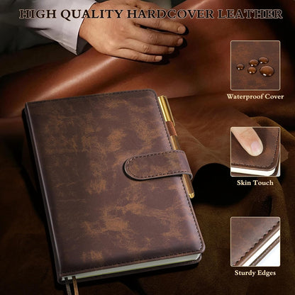 Lined Journal Notebook for Men, Leather Hardcover Notebook with Pen, A5 Journaling Notebooks for Work, 200 Pages 100 GSM Thick College Ruled Diary for Writing, Business, Office 5.75" X 8.38" Brown