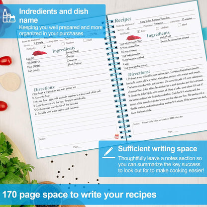 Recipe Book, Recipe Book to Write in Your Own Recipes, Blank Recipe Book, Recipe Notebook, Recipe Journal Hold 170 Recipes