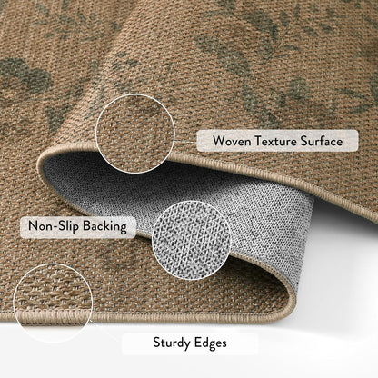 Floral Easy Jute Kitchen Runner Rug, 2X6 Carpet for Hallway 6Ft Non Slip Outdoor Mat for Entryway, Neutral Indoor Outdoor Runner Rugs Washable Carpet for Hallways