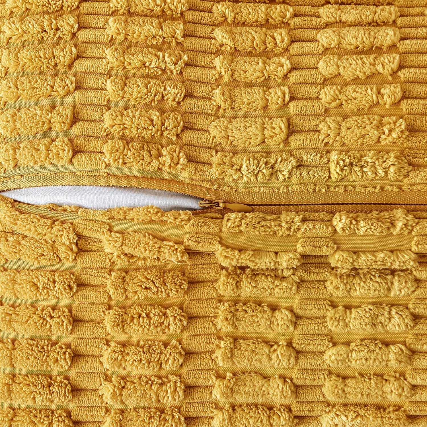 Mustard Yellow Corduroy Decorative Throw Pillow Covers Pack of 2 Soft Striped Pillows Pillowcases with Broad Edge Spring Winter Modern Boho Home Decor for Couch Sofa Bed 18X18 Inch