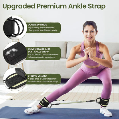 Ankle Resistance Bands with Cuffs for Women, Leg Glute and Booty Workout Equipment for Home Gym, Pilates Equipment, Ankle Weights with Green Resistance Bands for Kickbacks Hip Fitness Training