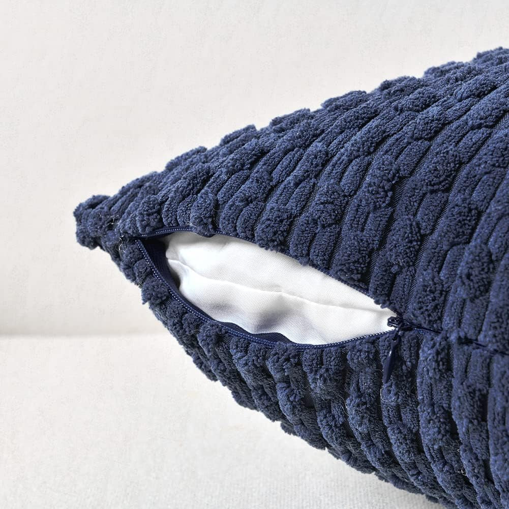 2 Packs Navy Blue Decorative Throw Pillow Covers 12X20 Inch for Couch Bed Sofa, Modern Farmhouse Boho Home Decor, Soft Cute Plush Corduroy Cushion Case 30X50 CM