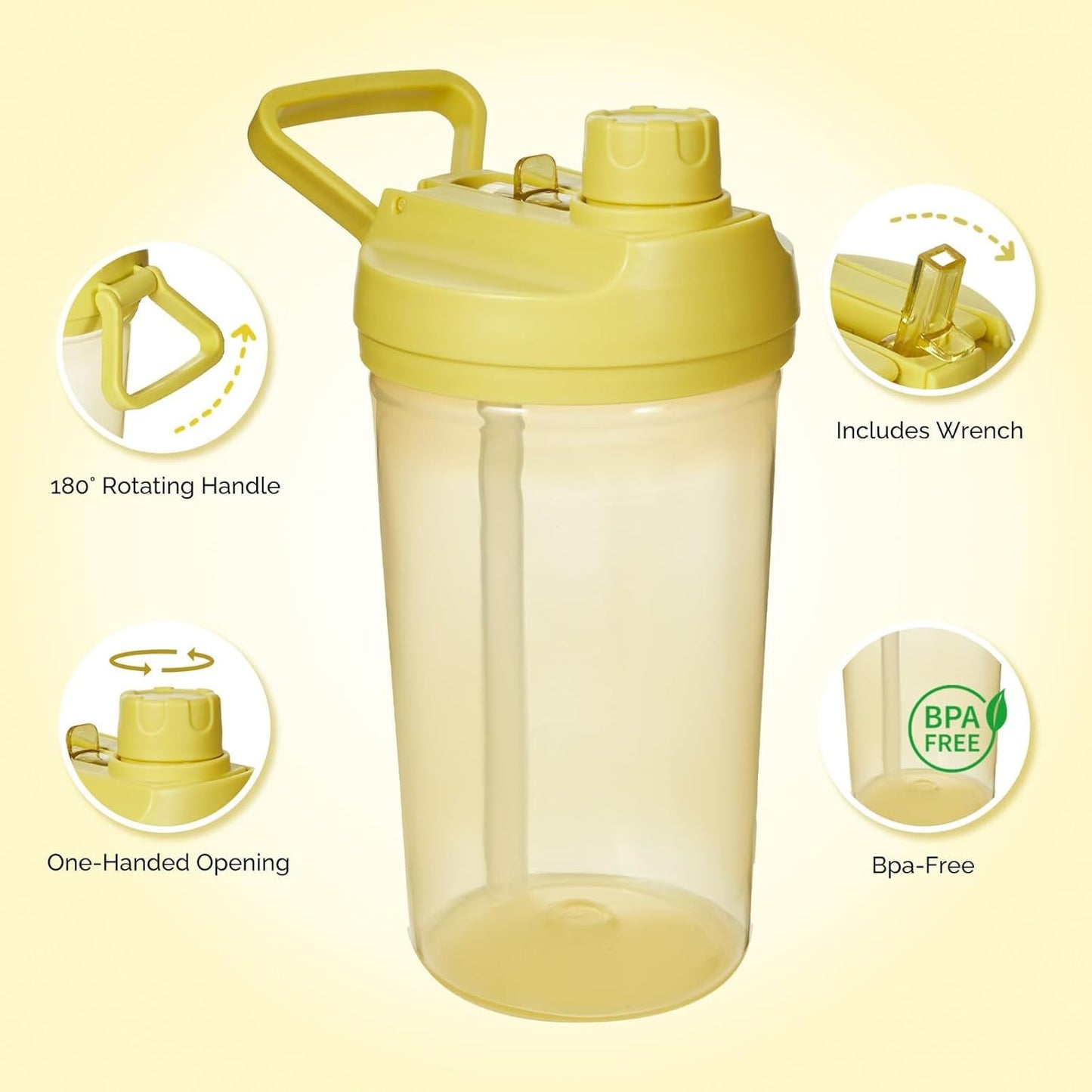 12Oz Kids Water Bottle with Straw Leak-Proof Toddler Water Bottle Plastic Water Bottles Bpa-Free Toddler Straw Cups with Handle for Travel Fitness School, YELLOW