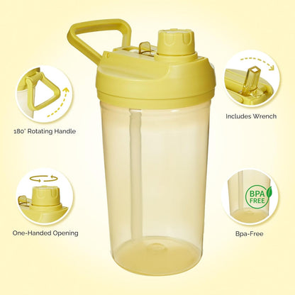 12Oz Kids Water Bottle with Straw Leak-Proof Toddler Water Bottle Plastic Water Bottles Bpa-Free Toddler Straw Cups with Handle for Travel Fitness School, YELLOW