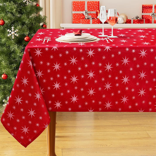Rectangle Christmas Red Tablecloth, 60X84 Inch Waterproof Damask Table Cloth, Star Patterns Fabric Table Covers for Christmas Dinner, and New Year Celebration, Red