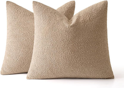 18X18 Inch Decorative Pillow Covers for Couch Bed Set of 2 Textured Boucle Neutral Throw Pillows Khaki Accent Solid Cushion Pillowcase Cozy Soft Sofa Livingroom Home Decor
