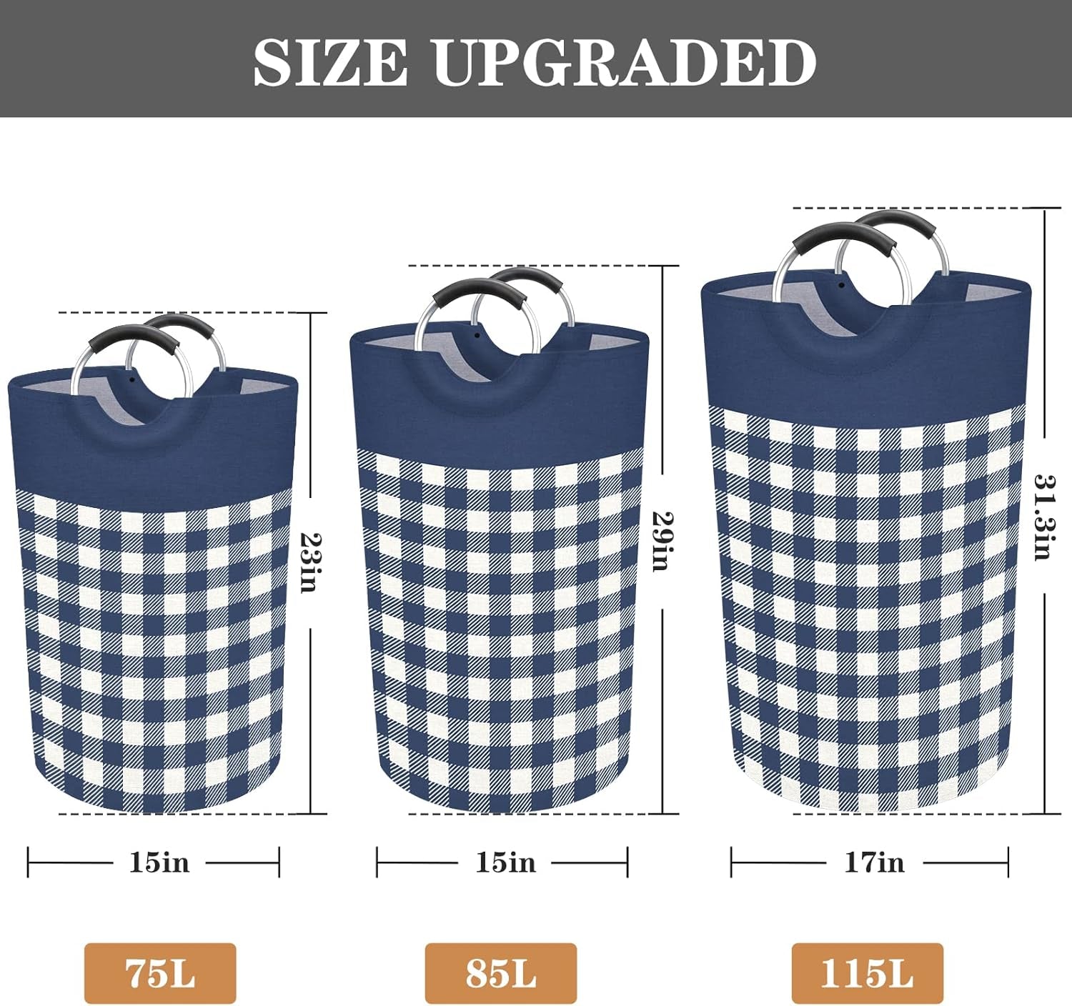 Large Waterproof Laundry Hamper with Handles - Collapsible Tall Storage Bag for College Dorms and Family Use (Blue, 82L)