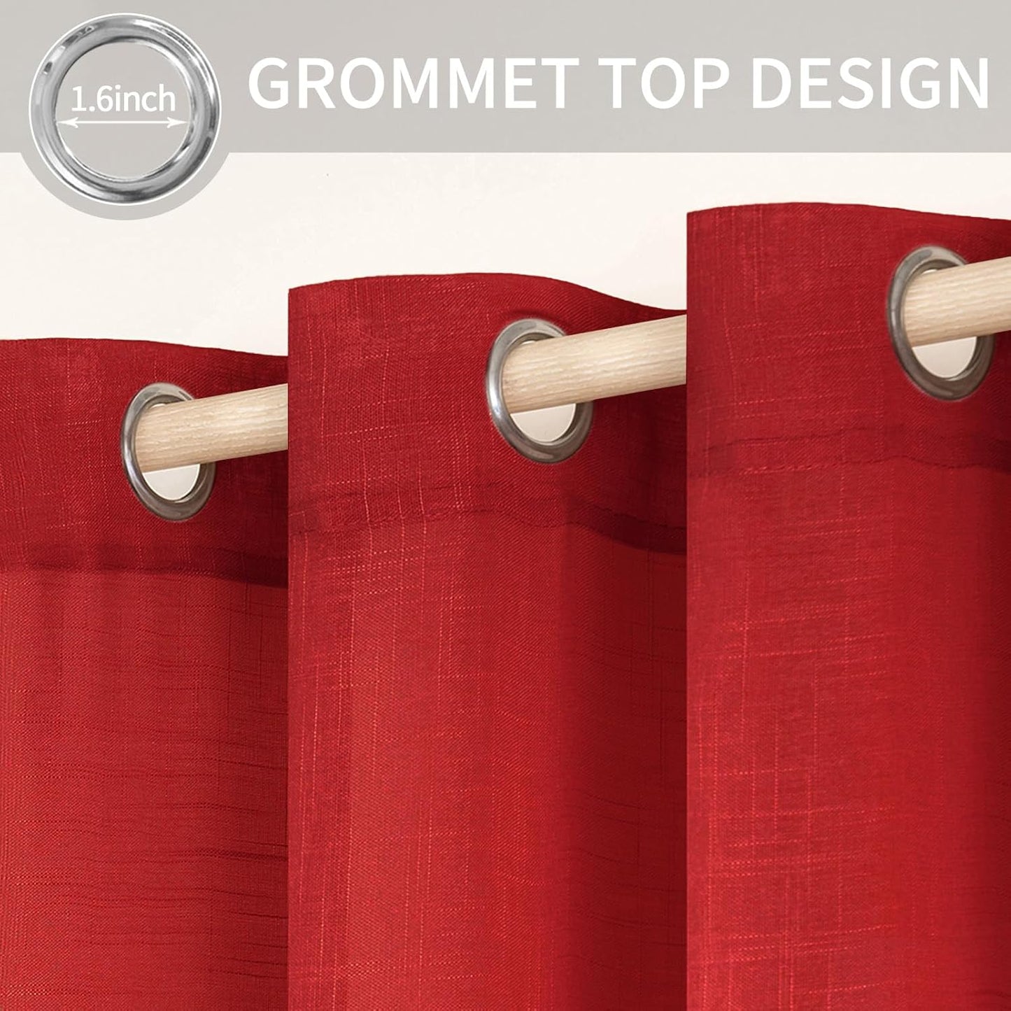 2 Panels Natural Linen Sheer Window Curtains Elegant Red Drapes Grommet Top Window Voile Drapes Linen Textured Panels for Bedroom Living Room (52X90 Inch)