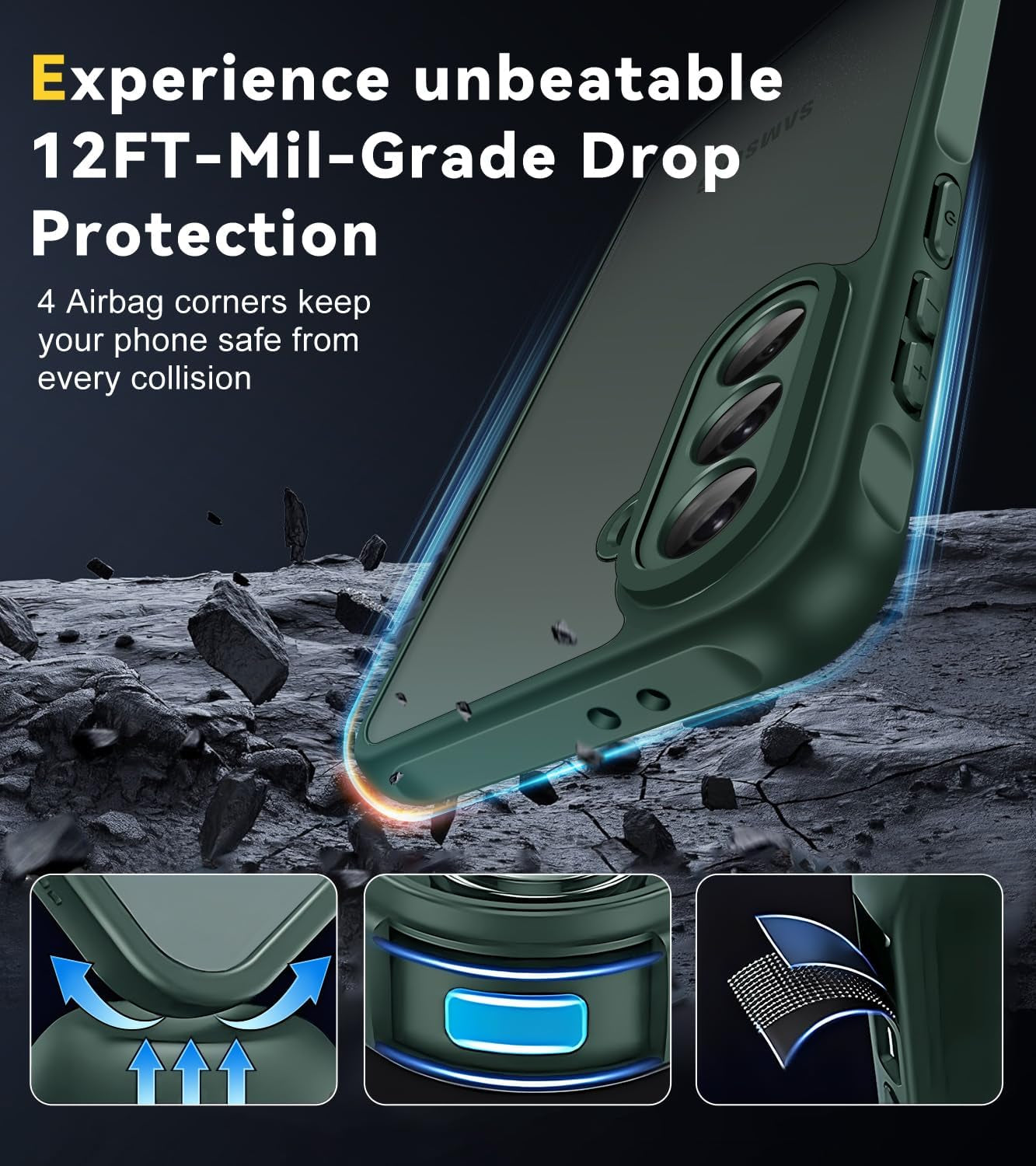 3-In-1 Case for Samsung Galaxy A36 5G 6.7" 2025 with 2 Pack Tempered Glass Screen Protector [Military Grade Protection], Frosted Translucent Back Phone Cover- Green