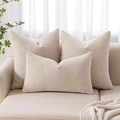 18X18 Inch Decorative Pillow Covers for Couch Bed Set of 2 Textured Boucle Neutral Throw Pillows Oatmeal Accent Solid Cushion Pillowcase Cozy Soft Sofa Livingroom Home Decor