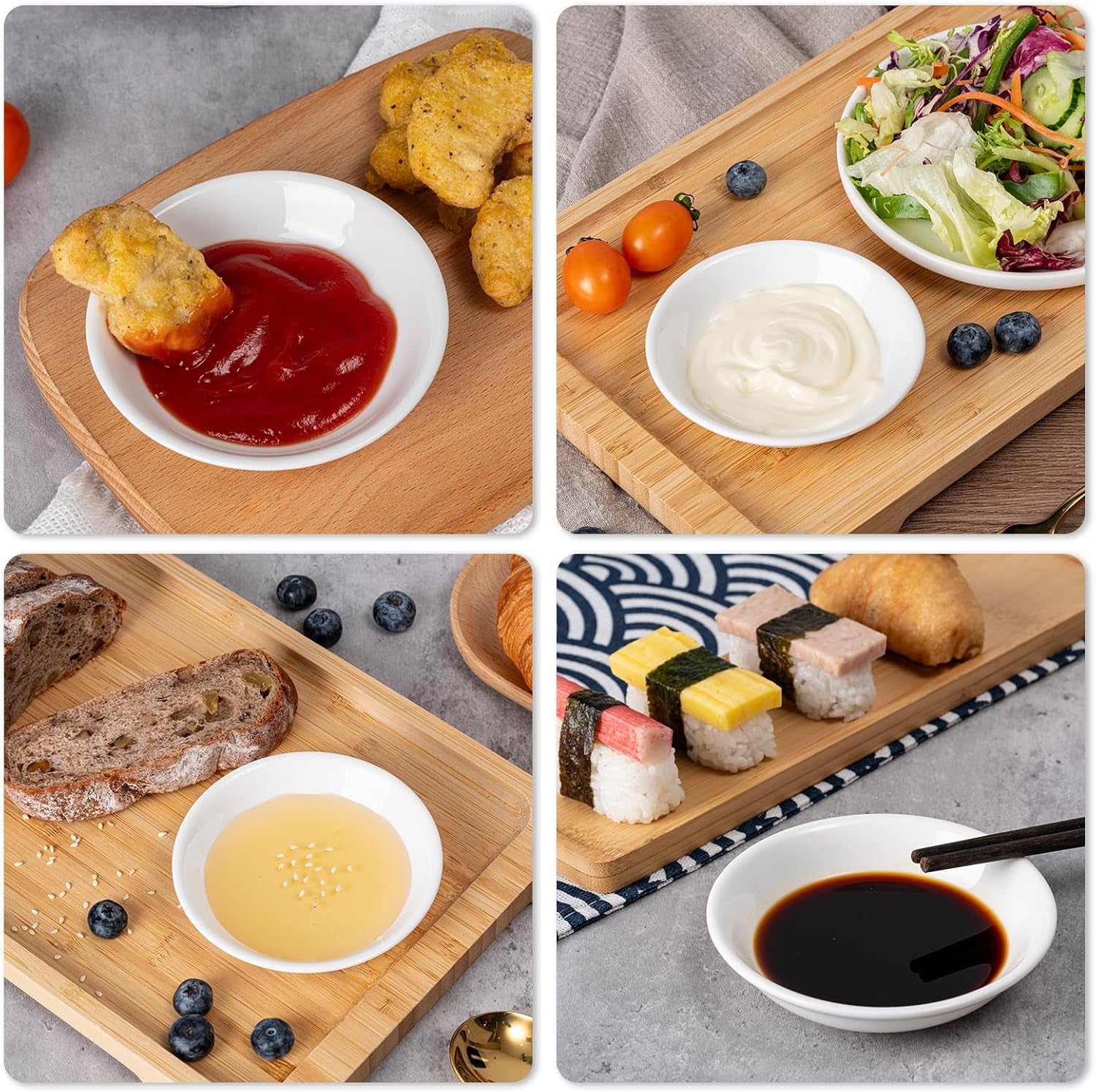 6 Pack Dip Bowls, 3 OZ Ceramic Soy Sauce Dish, White Dipping Sauce Bowls Small Dishes Serving for Tomato Sauce, Soy, BBQ Party Supplies