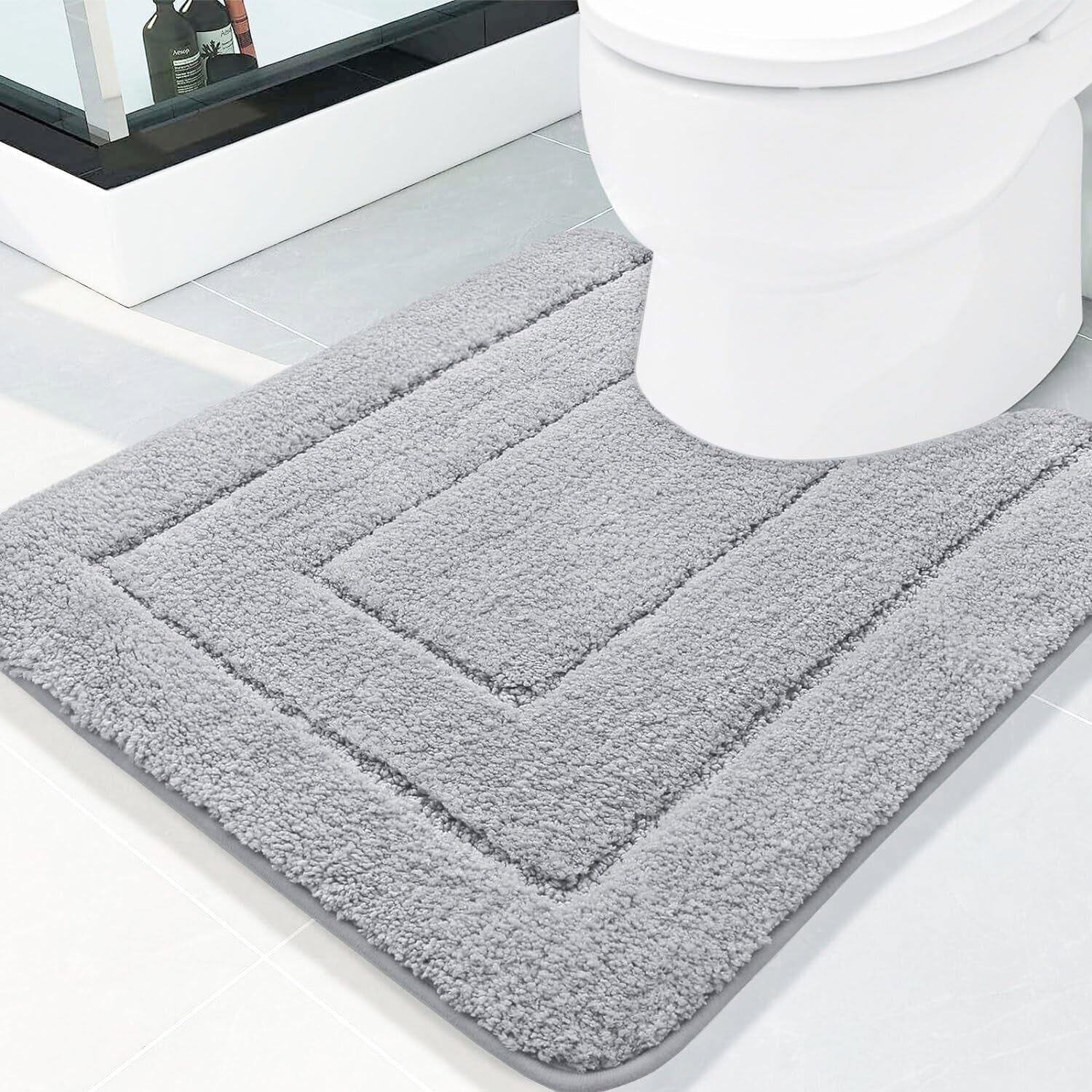 Bathroom Rugs, 24" X 20", Soft and Absorbent Microfiber Bath Rugs, Non-Slip Shaggy Shower Carpet, Machine Wash Dry Bath Mats for Bathroom Floor, Tub and Shower, Grey