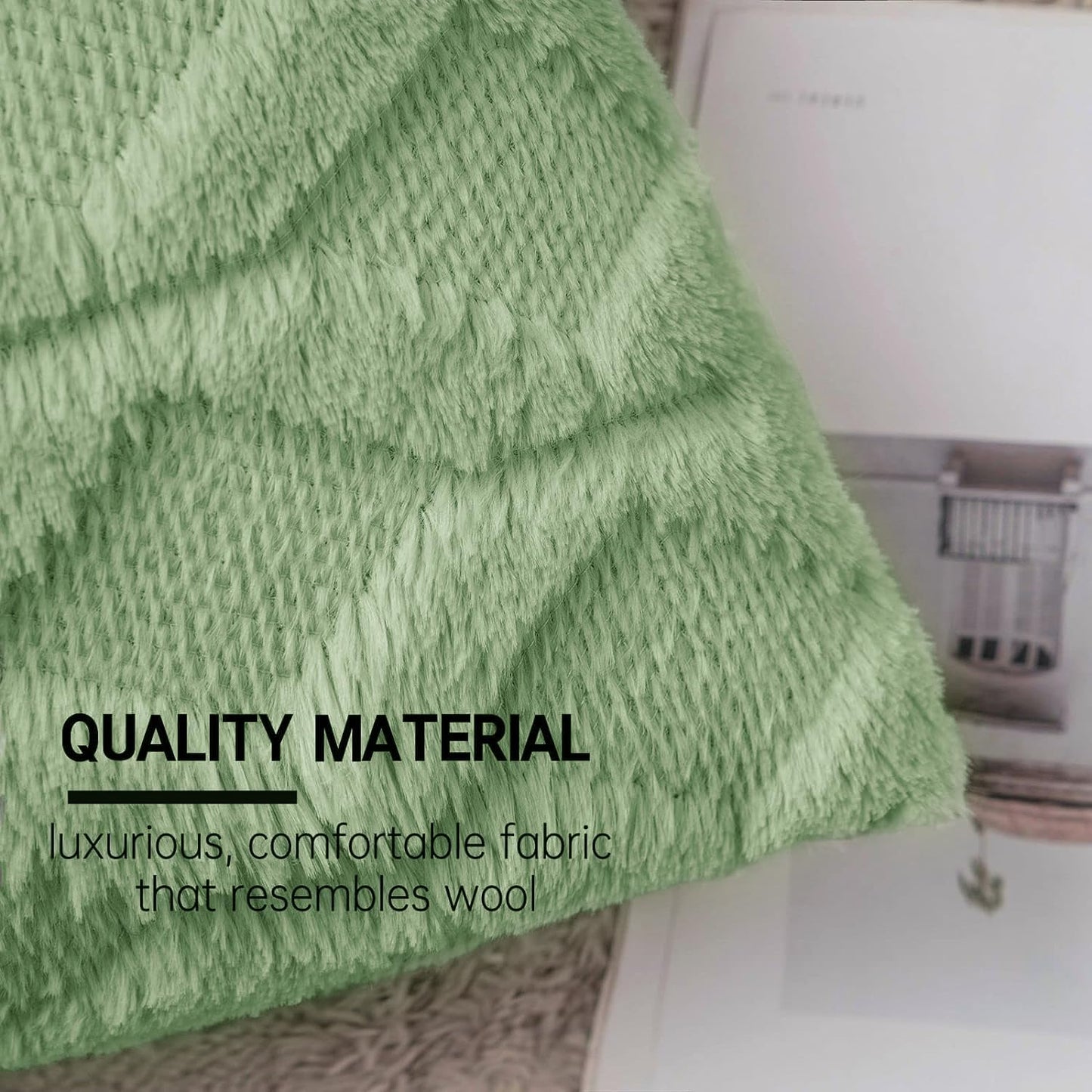 Sage Green Throw Pillow Covers 18X18 Inch, Soft Plush Faux Wool Couch Pillow Covers Set of 2 Decorative Farmhouse Boho Throw Pillows for Sofa Living Room Bed