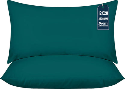 Throw Pillows (Pack of 2, Dark Teal), 12 X 20 Inches Indoor Decorative Pillow Insert for Sofa, Bed and Couch