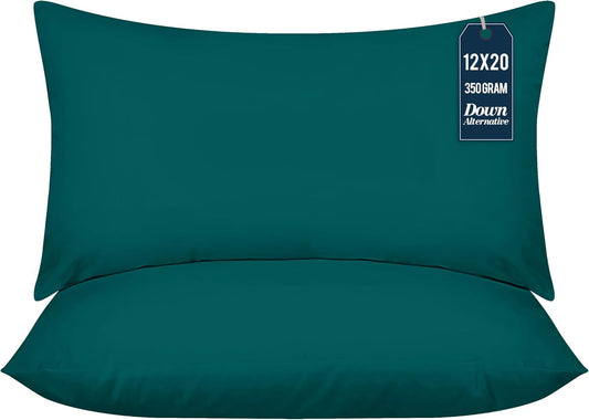 Throw Pillows (Pack of 2, Dark Teal), 12 X 20 Inches Indoor Decorative Pillow Insert for Sofa, Bed and Couch