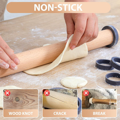 Adjustable Wood Rolling Pin with Thickness Rings for Baking -Non Stick Wooden Dough Roller Pin with Spacer Bands for Cookie,Pie Crust, Pastry Fondant and Bread by  (15.8, Grey)