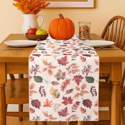 Fall Table Runner for Kitchen Dining Table, Thanksgiving Autumn Printed Harvest Pumpkins Maple Leaves Textured Fabric Halloween Holiday Home Decorations, Water-Proof, Washable, 13" W X 36" L