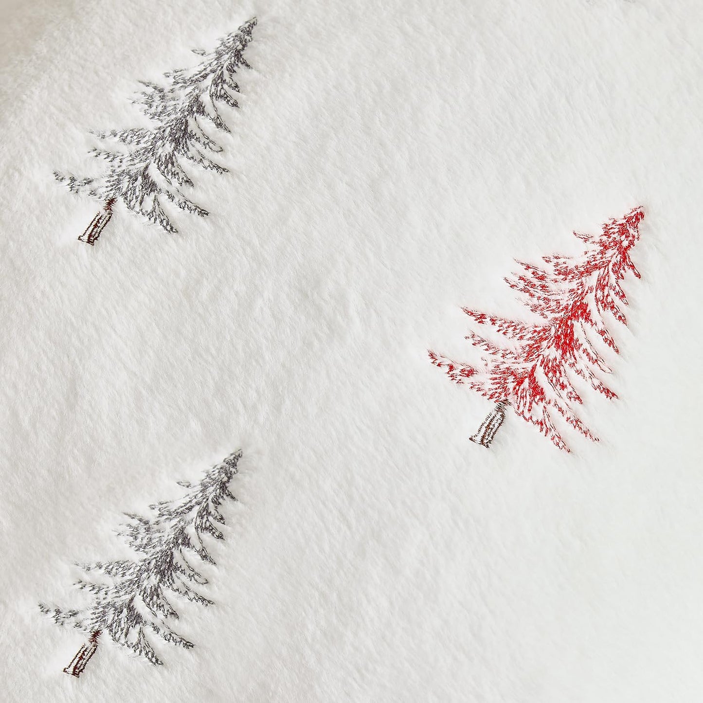Christmas Decorative Pillow Covers Set of 2 Faux Fur Throw Pillows with Embroidered Christmas Tree 18X18 Inch White Red Winter Couch Covers for Festival Sofa Bedroom Living Room Home Decor