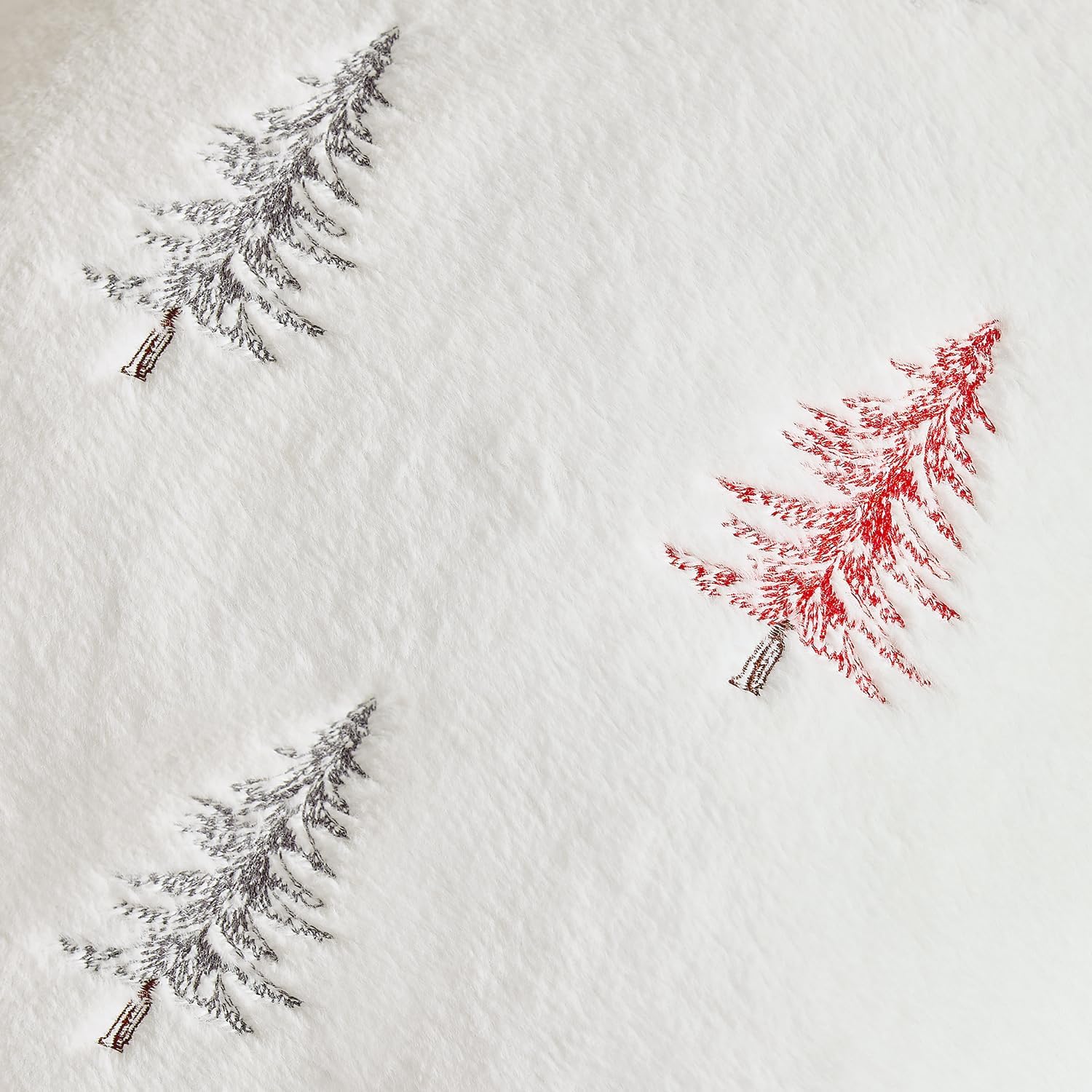 Christmas Decorative Pillow Covers Set of 2 Faux Fur Throw Pillows with Embroidered Christmas Tree 18X18 Inch White Red Winter Couch Covers for Festival Sofa Bedroom Living Room Home Decor