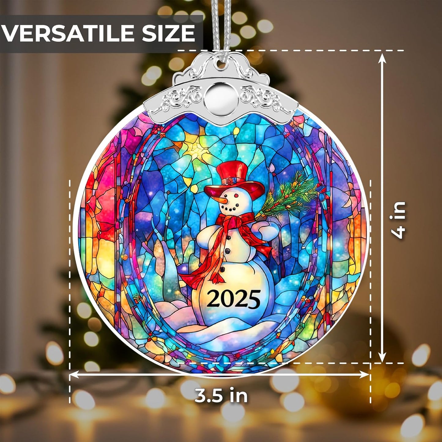 Christmas Ornaments 2025 Faux Stained Glass Effect, Christmas Tree Ornaments Dated, Acrylic Suncatcher Gifts Exchange, Unique Suncatcher Xmas Stocking Stuffers for Women, Men (Snowman Art)