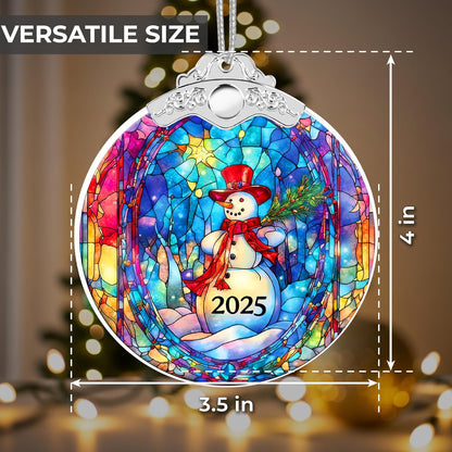 Christmas Ornaments 2025 Faux Stained Glass Effect, Christmas Tree Ornaments Dated, Acrylic Suncatcher Gifts Exchange, Unique Suncatcher Xmas Stocking Stuffers for Women, Men (Snowman Art)