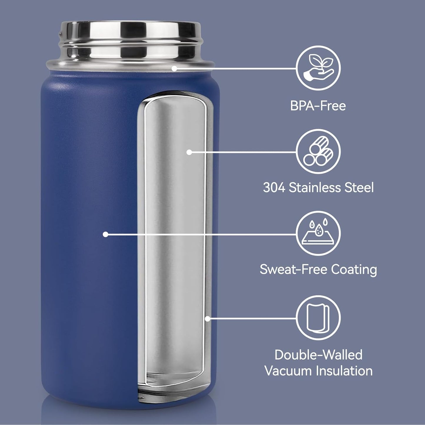 12 Oz Toddler Bottle, Kids Water Bottle for School Boys&Girls with Straws Lids, 304 Stainless Steel Vacuum Insulated Thermos, Bpa-Free, Navy Blue