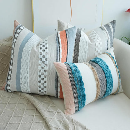 Pack of 2 Boho Throw Pillow Covers Accent Striped Pillowcovers Farmhouse Decorative Cushion Case Home Decor 18 X 18 Inch Orange Blue