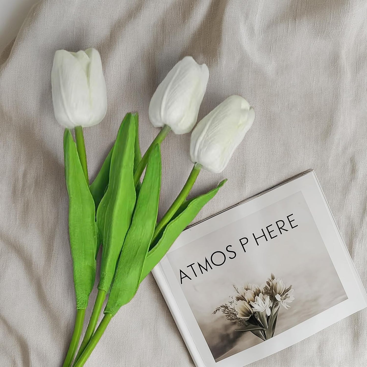 20-Piece Artificial White Tulip Flower Set, 13.5-Inch Silk Tulips for Home and Kitchen Decor - Ideal for Spring, Mother's Day, Easter, Valentine's Day Gifts, and Wedding Decorations