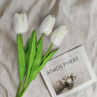 20-Piece Artificial White Tulip Flower Set, 13.5-Inch Silk Tulips for Home and Kitchen Decor - Ideal for Spring, Mother's Day, Easter, Valentine's Day Gifts, and Wedding Decorations