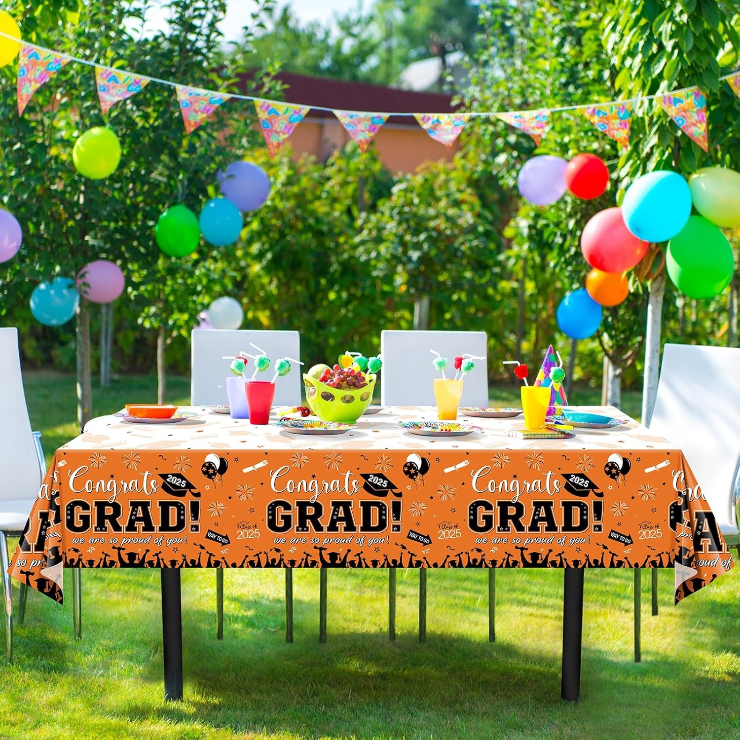 12Pack Graduation Tablecloth Party Decorations, Class of 2025 Congrats Grad Plastic Tablecover Party Supplies, Orange Rectangle Graduation Table Decorations for College High School Party, 54 X 108Inch