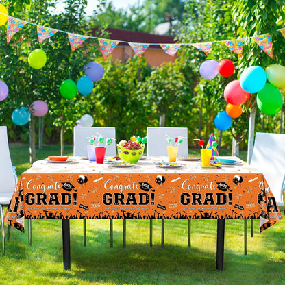 12Pack Graduation Tablecloth Party Decorations, Class of 2025 Congrats Grad Plastic Tablecover Party Supplies, Orange Rectangle Graduation Table Decorations for College High School Party, 54 X 108Inch