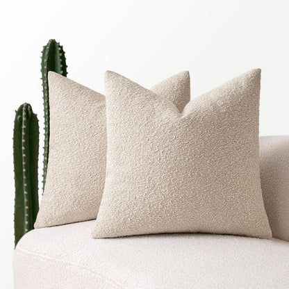 18X18 Inch Decorative Pillow Covers for Couch Bed Set of 2 Textured Boucle Neutral Throw Pillows Oatmeal Accent Solid Cushion Pillowcase Cozy Soft Sofa Livingroom Home Decor