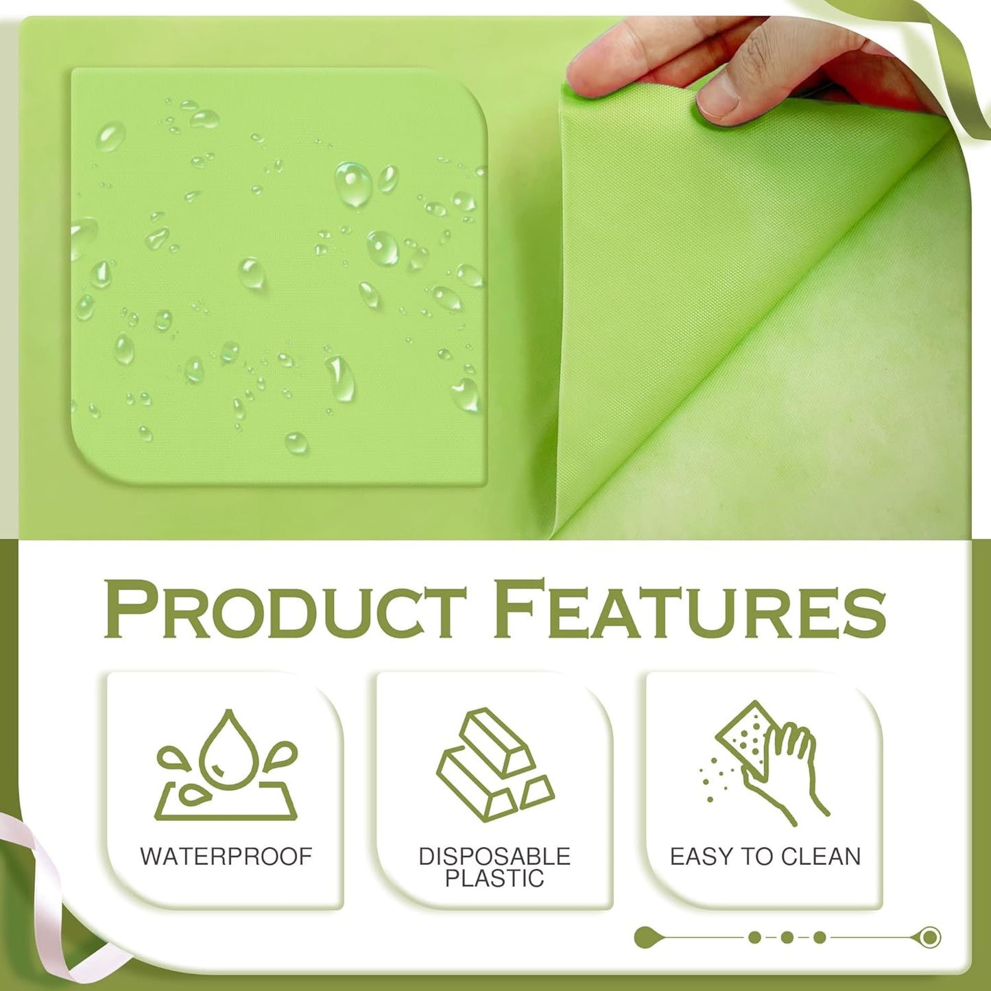 6-Piece Green & Gold Series Rectangle Tablecloth Set, 54x72" Solid Color Waterproof and Spillproof Disposable Plastic Covers, Durable Tablecloths for Dining, Buffets, Picnics, and Outdoor Events