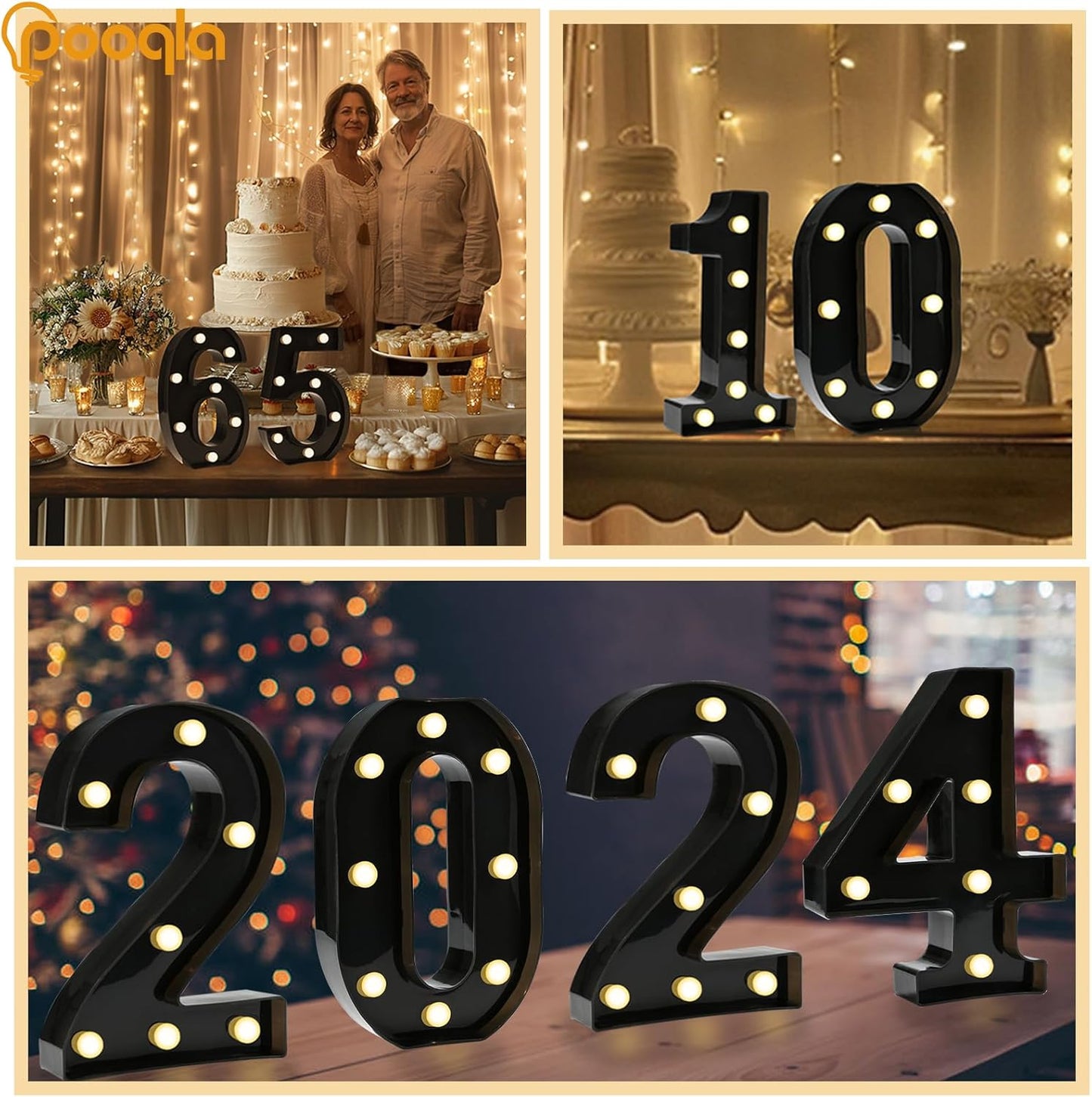 Decorative Led Light up Number Letters, Black Plastic Marquee Number Lights Sign for 1St 10Th 21Th Birthday Party Wedding Decor Battery Operated Black Decoration 1
