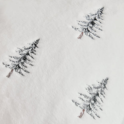 Christmas Decorative Pillow Covers Set of 2 Faux Fur Throw Pillows with Embroidered Christmas Tree 18X18 Inch White Black Winter Couch Covers for Festival Sofa Bedroom Living Room Home Decor