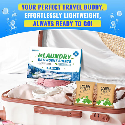 Laundry Detergent Sheets - 60 Loads (30 Sheets) Fresh Linen Scent - Hypoallergenic,Eco Friendly Laundry Soap Sheets Ultra-Concentrated Travel Detergent Sheets.Plastic-Free,Liquidless.