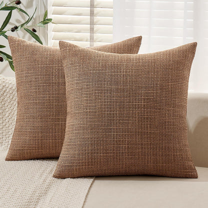 Burlap Linen Throw Pillow Covers 18X18 Inch Set of 2 Brown Decorative Pillows Modern Farmhouse Pillowcases Soft Accent Cushion Covers for Outdoor Couch Sofa Bedroom Livingroom Home Decor