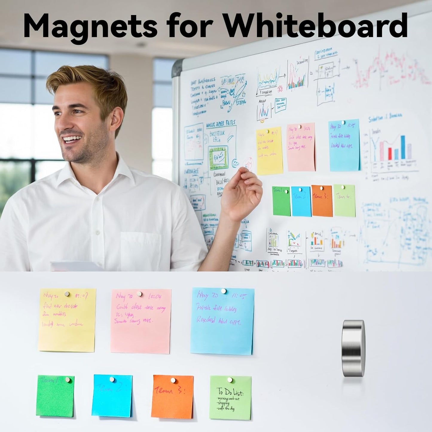 45 Pcs Refrigerator Magnets, 6X2Mm Small round Fridge Magnets, Multi-Use Premium Neodymium Office Magnets for Fridge, Whiteboard, Billboard in Home, Kitchen, Office and School (Silver)