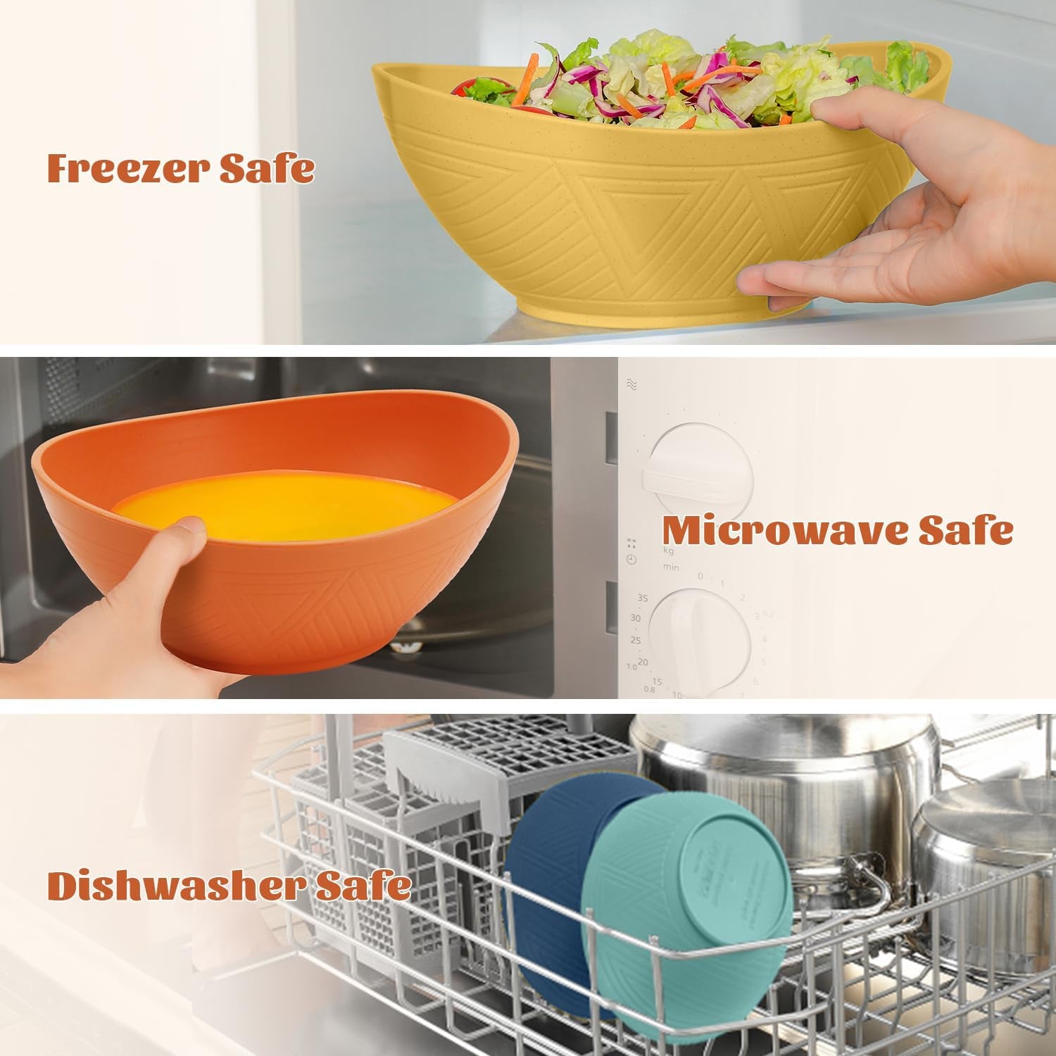 Large 9.6-Inch Oval Serving Bowls, Set of 4 - 60 Oz Multi-Color Dishes for Salads, Side Dishes, and Pasta, Microwave and Dishwasher Safe, Ideal for Weddings and Parties