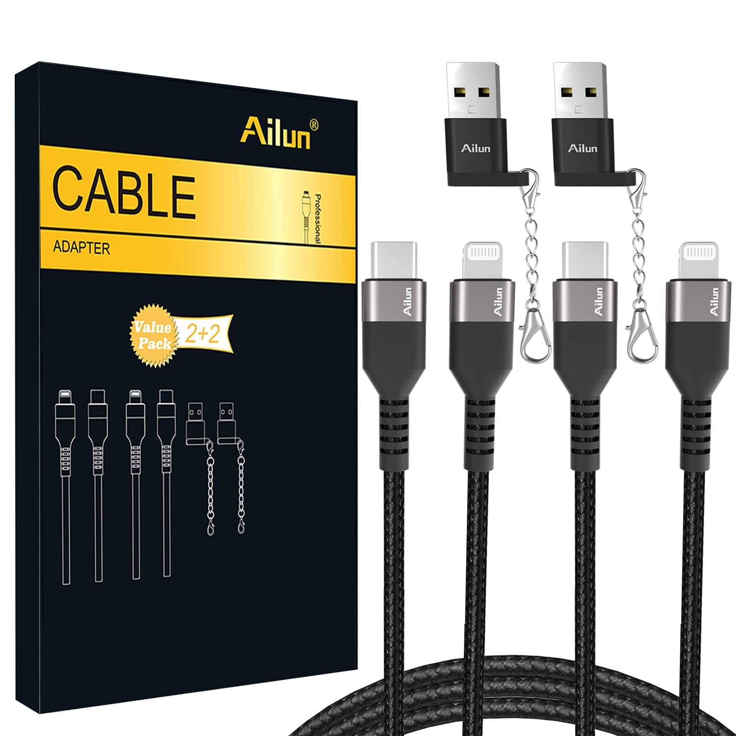 USB C to Lightning Cable 2Pack [6Ft Mfi Certified] Cord for Iphone 14/14 Pro/13/13 Pro/12/12 Pro/11/11 Pro/X/Xs/Xr/And USB C Female to USB a Male Adapter with Keychain 2Pack