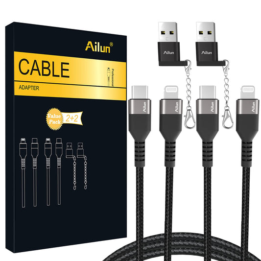 USB C to Lightning Cable 2Pack [6Ft Mfi Certified] Cord for Iphone 14/14 Pro/13/13 Pro/12/12 Pro/11/11 Pro/X/Xs/Xr/And USB C Female to USB a Male Adapter with Keychain 2Pack