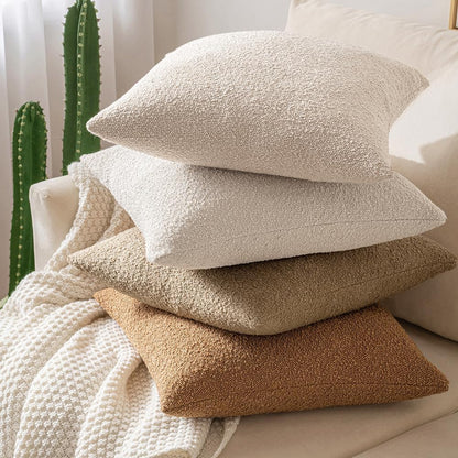 18X18 Inch Decorative Pillow Covers for Couch Bed Set of 2 Textured Boucle Neutral Throw Pillows Oatmeal Accent Solid Cushion Pillowcase Cozy Soft Sofa Livingroom Home Decor