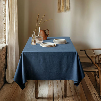 Linen Cotton Blend Tablecloth Rectangle, Luxury Waterproof Stain Resistant Durable Farmhouse Oblong Table Cloth for Dining Party Christmas Weddings Birthday, 52 X 84 Inch, Navy Blue