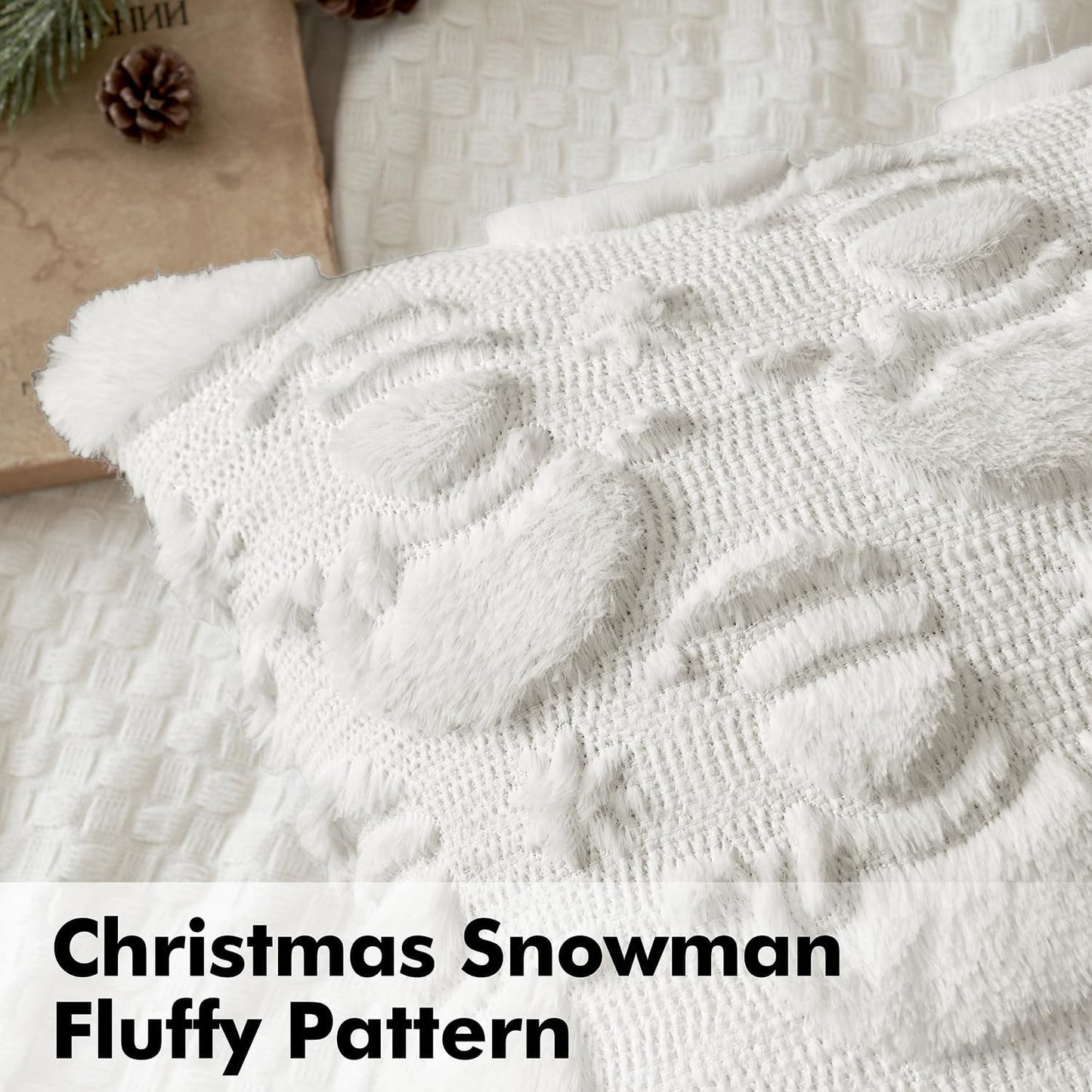 Christmas Pillow Covers 18X18 Inch Pure White Winter Pillow Covers Set of 2 Decorative Festival Soft Fluffy Snowman Pillowcases for Home Decors Couch Sofa Livingroom Bed