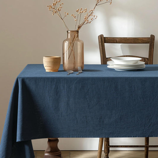 Linen Cotton Blend Tablecloth Rectangle, Luxury Waterproof Stain Resistant Durable Farmhouse Oblong Table Cloth for Dining Party Christmas Weddings Birthday, 52 X 84 Inch, Navy Blue