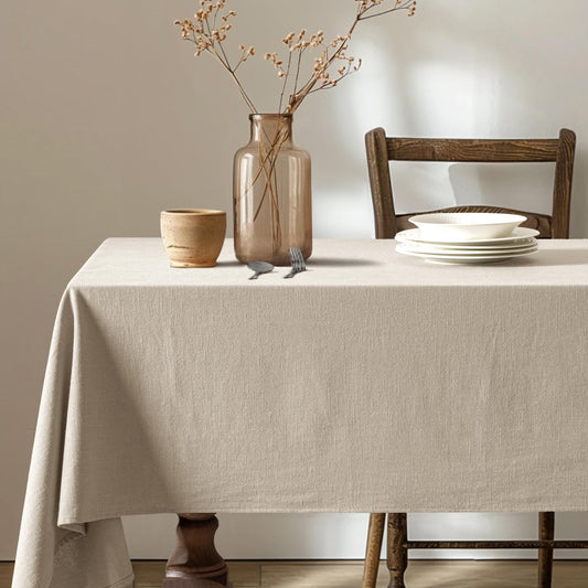 Natural Linen Cotton Blend Tablecloth Rectangle, Luxury Waterproof Stain Resistant Durable Farmhouse Oblong Table Cloth for Dining Party Christmas Weddings Birthday, 52 X 84 Inch, Ivory Cream